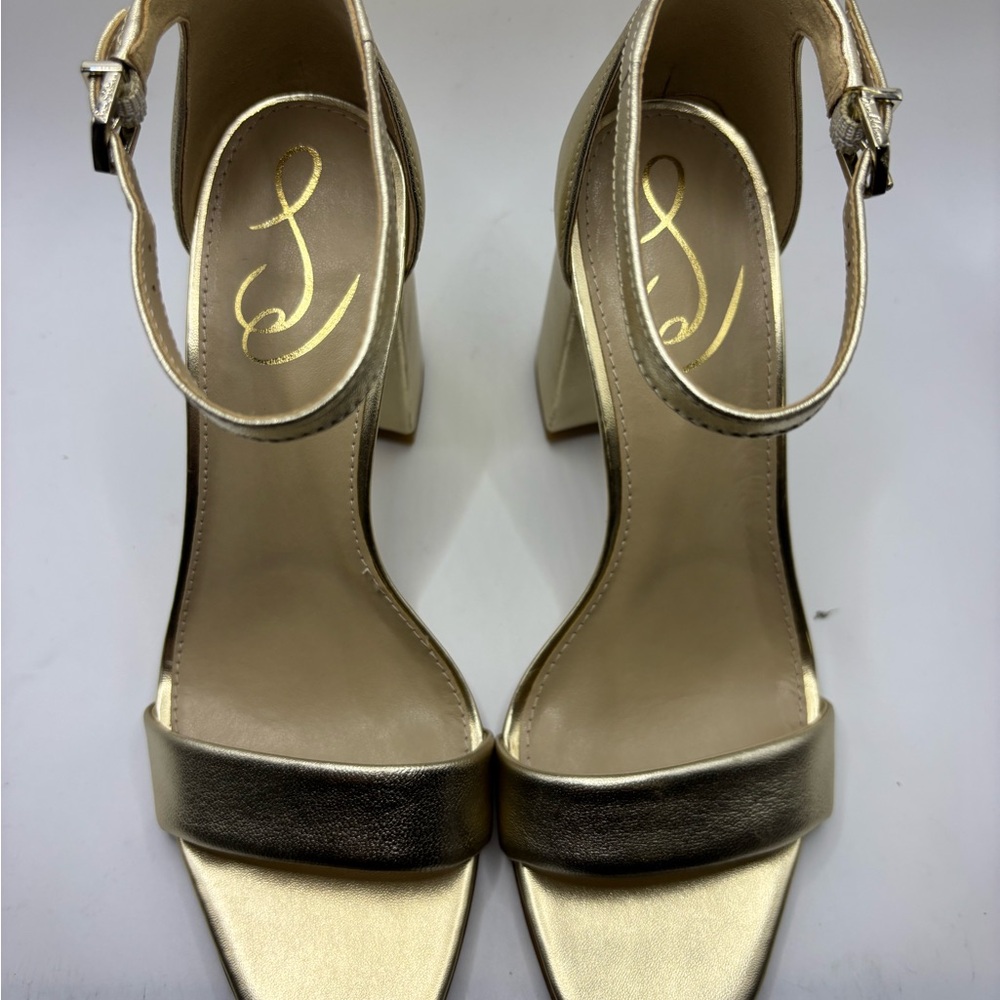 Sam Edelman Women's Daniella Block-Heel Sandals Metallic Gold Leather Size 7